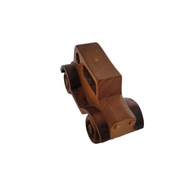 Hand-carved Small Wood Car Movable Wheels Home Decor Children Toys - Picture 3 of 8